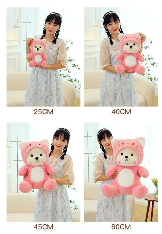 Cute Transformation Lena Bear 28-80cm Hat Doll Turn Into A Kt Cat Plush Toy Strawberry Bear Girl Birthday Present Sofa Pillow AA Anime Figure Store