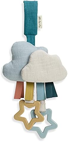 Itzy Ritzy Bitzy Bespoke Jingle Travel Toy for Stroller, Car Seat or Activity Gym, Features Jingle Sound, Hexagon Rings and Adjustable Attachment Loop, Cloud, 0.09 lbs