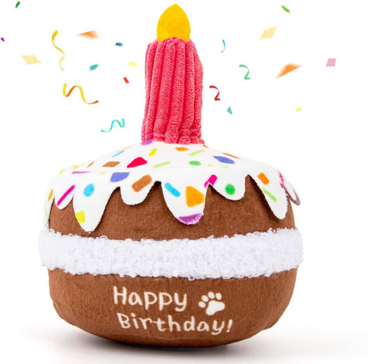 Dog Birthday Cake Toy - Dog Birthday Girl Boy Gifts, Squeaky Plush Dog Birthday Toy