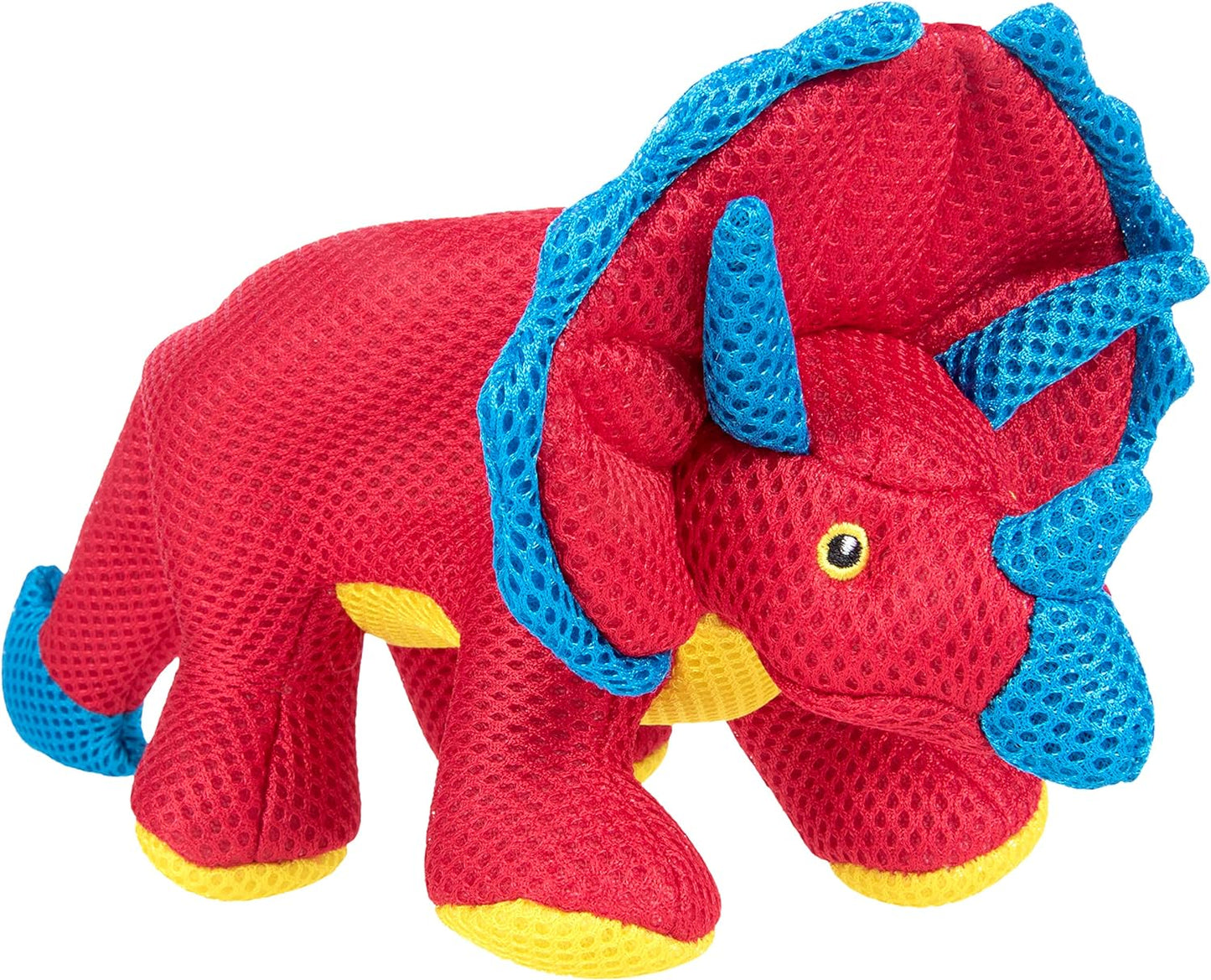 goDog Double Chew Guard Mesh Dinos Frills Squeaky Dog Toy - Red, Small
