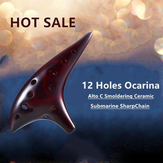 HOT SALE-12 Holes Ocarina Alto C Smoldering Ceramic Submarine SharpChain +Display BaseS