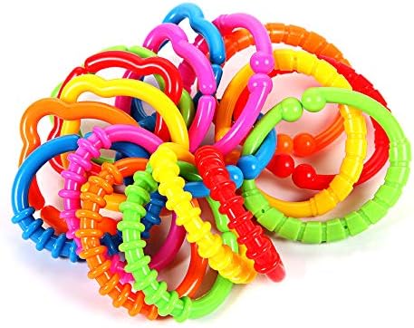 HAHA Baby Link-to-Go Connecting Rings Toy Hanging Stroller Car Seat Crib Playmat Attach Toys Infant Newborn Boy Girl Clip On Early Education Learning Travel Accessory Set