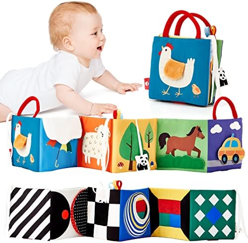 Baby Toys 0-6 Months - High Contrast Newborn Toys - Baby Tummy Time Books 0-6 Months with Crinkle, Squeaky Sounds, Touch Feel, Visual Stimulation - Christmas Baby Shower Gifts