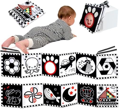 Black and White Baby Book: High Contrast Baby Toys for Newborn 0-3 0-6 6-12 Months Infant Development Tummy Time Toys for Babies 1 2 4 5 7 8 9 10 11 Month Montessori Soft Cloth Book Birthday Gifts