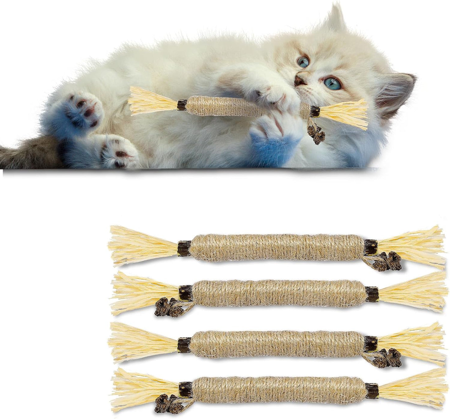 4 Pack Silvervine Sticks for Cats - Cat Chew Toy for Dental Care, Edible Matatabi Cat Chew Sticks for Teeth Cleaning, Kitty Toys for Indoor Cats (4 Sticks)